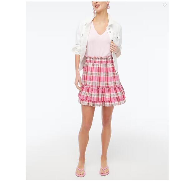 NWT J. Crew Factory Pink Plaid Ruffle Skirt Size Small - Picture 1 of 7